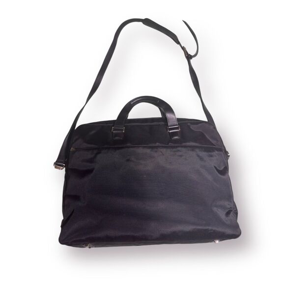 TUMI Black Ballistic Nylon & Leather Slim Satchel Padded 15" Laptop Shoulder Bag - Picture 2 of 8